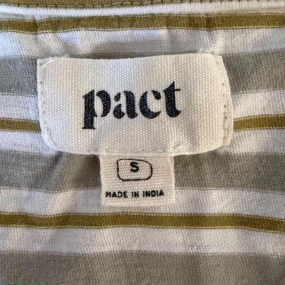 Pact Organic Cotton Soft-Spun Striped V-Neck T-Shirt Cream & Green Women's Small - Picture 7 of 9
